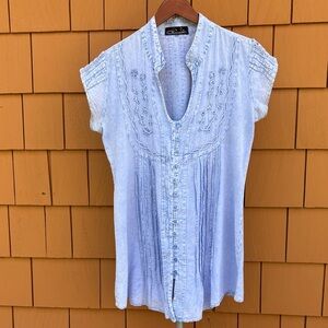 GIOCAM | Blue Feminine Boho Chic Cottagecore Cotton Tunic Cover Up | Size S